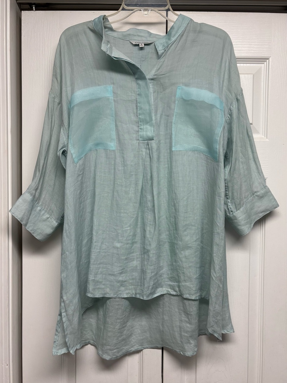 John Mark Light sage green  V-Neck Tunic with Contrast Pockets